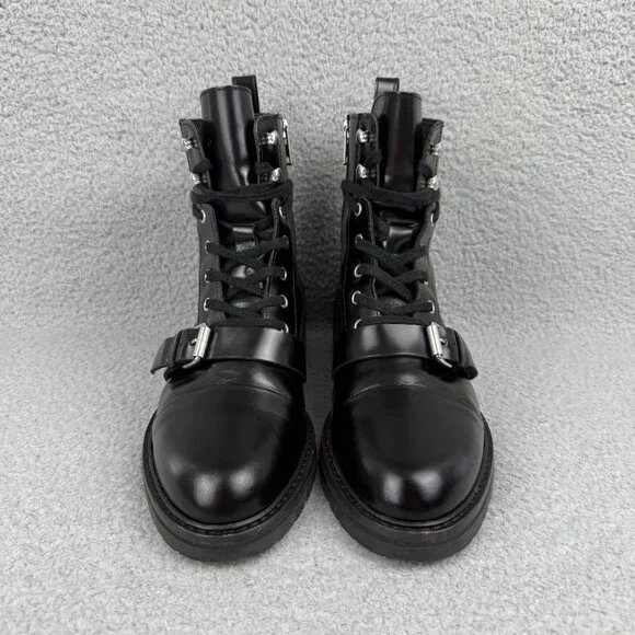 All Saints Black Leather Combat Boots with Buckle - Picture 4 of 14